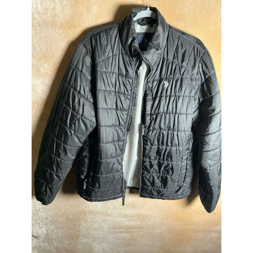 US Polo Assn Mens Puffer Jacket Black Quilted‎ Full Zip Collared Size M - Picture 2 of 7